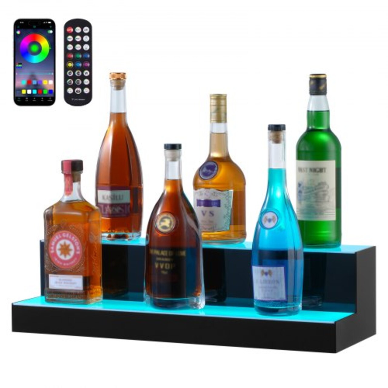 Acrylic LED Liquor Bottle Shelf with Remote App Control, Multi-Color Lights